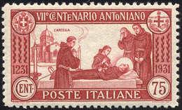 1186 1931 - 75 Cent. S. Antonio, Dent. 11 (299), Ottima Centratura, Gomma Originale Integra, Perfetto. Be... - Altri & Non Classificati