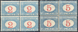 1317 1903 - 2 E 5 Lire Azzurro E Carminio (29/30), Blocchi Di Quattro Perfetti, Gomma Originale Integra. ... - Other & Unclassified