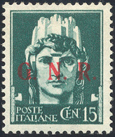 1405 1943 - 15 Cent. Imperiale, Soprastampa G.N.R. Del III Tipo, Tiratura Di Brescia (472/III), Nuovo, Go... - Andere & Zonder Classificatie