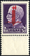 1415 1944 - 50 Lire Soprastampa Fascio Di Verona (501), Bordo Di Foglio, Gomma Integra, Perfetto. Cert. R... - Andere & Zonder Classificatie