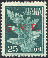 1421 1943 - 25 Cent. Verde Soprastampa G.N.R. Di Brescia, II Tipo (117/II), Nuovo, Gomma Originale, Perfe... - Posta Aerea