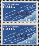 1422 1943 - 2 Lire Azzurro Soprastampa G.N.R. Di Brescia, Coppia Verticale Con Soprastampa Del II E III T... - Airmail