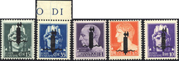 1441 1944 - Soprastampati Fascio Grande In Nero, Serie Completa Di 5 Valori (P11,P12,P12A,P13,P14A), Gomm... - Altri & Non Classificati