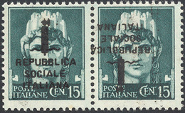 1442 1944 - 15 Cent. Soprastampa "k" In Nero, In Coppia Con L'esemplare Con Soprastampa Capovolta E Forte... - Altri & Non Classificati