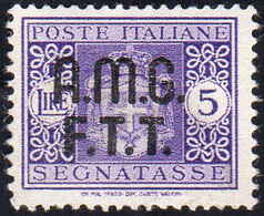 1506 SEGNATASSE 1947 - 5 Lire, Senza Filigrana (4A), Gomma Originale Integra, Perfetto. Molto Raro. Cert.... - Andere & Zonder Classificatie