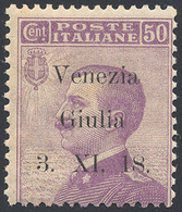 1557 VENEZIA GIULIA 1918 - 50 Cent. Michetti, Soprastampa Di Saggio (S1), Gomma Originale, Perfetto. Molt... - Other & Unclassified