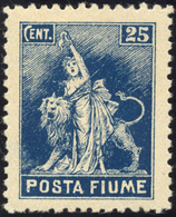 1569 FIUME 1919 - 25 Cent. Non Emesso (57), Ottima Centratura, Gomma Integra, Perfetto. Bello E Raro! Cer... - Andere & Zonder Classificatie