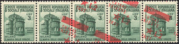 1614 TRIESTE 1945 - 2 Lire Su 3 Lire, Striscia Di Cinque, Soprastampa Obliqua, Il Primo Esemplare Senza S... - Other & Unclassified