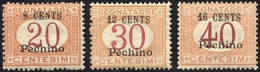 1672 PECHINO SEGNATASSE 1918 - 8 Cent. Su 20 Cent., 12 Cent. Su 30 Cent., 16 Cent. Su 40 Cent., Soprastam... - Other & Unclassified