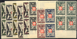 1693 1932 - Ventennale Dell'occupazione, 9 Valori (65/73), Blocchi Di Quattro, Bordo Di Foglio, Gomma Int... - Egeo