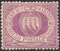 1888 1877 - 40 Cent. Lilla Scuro Stemma (7), Gomma Originale, Perfetto. Raro Così Ben Centrato! Cert. Die... - Otros & Sin Clasificación