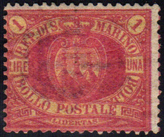 1896 1892 - 1 Lira Carminio Su Giallo Stemma (20), Gomma Integra, Perfetto. Cert. Sorani.... - Other & Unclassified