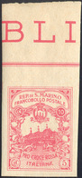 1908 1916 - 10+5 Cent. Croce Rossa, Non Dentellato (CEI 50Aa), Bordo Di Foglio In Alto, Gomma Originale I... - Sonstige & Ohne Zuordnung