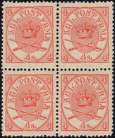 2040 DANIMARCA 1864 - 4 S. Rosso Stemma (13), Blocco Di Quattro, Gomma Integra, Perfetto. Bello! Cert. Di... - Europe (Other)