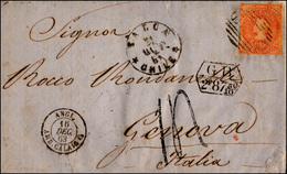 2165 CILE 1863 - 21 October 1863, Single Rate Letter From Talca To Genoa Prepaid 5 Centavos To The Embark... - Andere & Zonder Classificatie