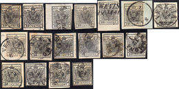 2179 LOMBARDO VENETO 1850/57 - 10 Cent., 13 Esemplari Carta A Mano E 4 Carta A Macchina (4,19), Usati O S... - Andere & Zonder Classificatie