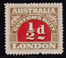 AUSTRALIA 1917 Customs 1/2d Label Mint Pulled Perf - Fiscaux