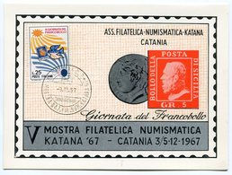 RC 9546 ITALIE CARTE MAXIMUM 1967 KATANA 67 MOSTRA FILATELICA NUMISMATICA 1er JOUR FDC TB - Cartoline Maximum