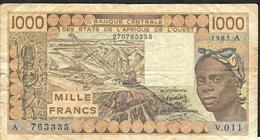 W.A.S. IVORY COAST P107Af 1000 FRANCS 1985 VF NO P.h. ! - West African States