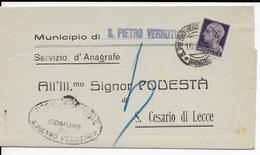 ITALIE - 1945 - ENVELOPPE De La COMMUNE De SAN PIETRO VERNOTICO => SAN CESARIO DI LECCE - Marcophilie