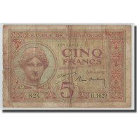 Billet, Madagascar, 5 Francs, KM:35, B+ - Madagascar