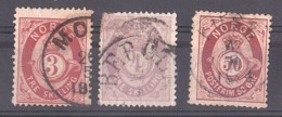 Norvège - 1871/78 - N° 18, 19 Et 30 - Cor Ombré - Unused Stamps