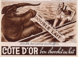 Ancienne Publicite Chocolat Côte D' Or 1936 Aviron Illustrateur HUB DUP - Publicités