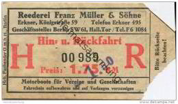 Deutschland - Berlin - Fahrschein Ticket - Reederei Franz Müller & Söhne Erkner - Hin- Und Rückfahrt Preis 1.75 RM - - Europe