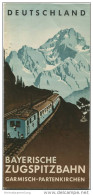 Bayrische Zugspitzbahn - 30er Jahre - Faltblatt Mit 14 Abbildungen - Titelbild Signiert Henel - 2 Reliefkarten - Bavaria