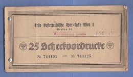 1943 - SCHECKHEFT In Reichsmark Mit 13 Von 25 VORDRUCKE Der Ersten Österreichischen Spar-Casse In Wien 1 - Chèques & Chèques De Voyage