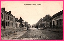 Longueau - Route Nationale - Café THIERRY - Bicyclette - Pavé - Poussette - Militaire - Animée - Imp. B & G - Longueau