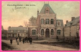 Très Belle Cp Toilée Colorisée -  Ailly Le Haut Clocher - Hôtel De Ville - Outil Agricole - Animée - HERPRECKEL LEGRIS - Ailly Le Haut Clocher