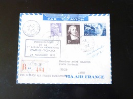LETTRE RECOMMANDE  INAUGURATION DE LA 1 ERE  LIAISON AERIENNE PARIS - TOKYO - 1927-1959 Covers & Documents