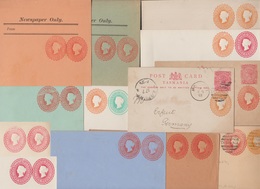 Tasmanie Vers 1893. Petit Lot De 9 Enveloppes, 2 Cartes Et 2 Bandes Pour Journaux, Entiers Postaux, Private Stationery - Covers & Documents