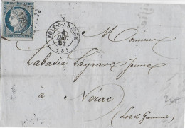 1852 - CERES YT N° 4 OBLITERE PC 1298 De FOIX (ARIEGE) Sur LETTRE => NERAC - 1849-1850 Ceres