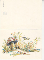 CPA MUSHROOMS, FLOWERS, BIRD, SQUIRREL, LADY BUG, 2 PARTS FOLDED - Champignons