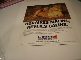 ANCIENNE PUBLICITE HORAIRES MALINS  SOUTH AFRICAN AIRWAYS 1987 - Werbung