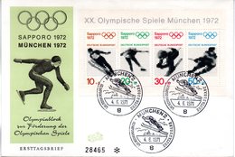 BRD Schmuck-FDC Mi Block 6 "Olympische Spiele Winter 1972, Sapporo" ESSt. 4.6.1971 MÜNCHEN 2 - Winter 1972: Sapporo