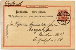 Germany 1890 10pf Postal Card, Hannover To London, England - Cartes Postales