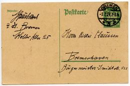 Germany 1924 5pf Eagle Postal Card, Bremen Postmark - Cartes Postales