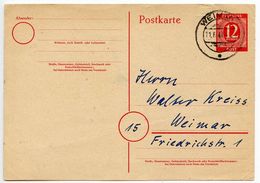 Germany 1947 12pf Postal Card, Weimar Postmark - Postwaardestukken