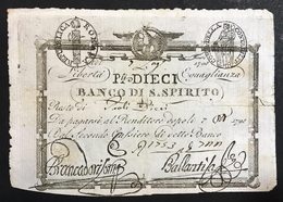 Repubblica Romana 10 Paoli  1798 Banco Di Santo Spirito N.c. LOTTO 1881 - Autres & Non Classés