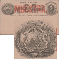 Costa Rica 1883. Care Postale, Entier Surchargé "Muestra", Spécimen. Franc-maçonnerie, Voilier Volcan, Mer Des Caraïbes - Volcans
