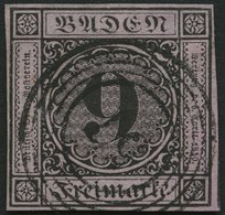 BADEN 4a O, 1851, 9 Kr. Schwarz Auf Altrosa, Nummernstempel 57, Allseits Breitrandig, Pracht - Andere & Zonder Classificatie