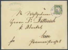 BAYERN 22Xb BRIEF, 1870, 1 Kr. Dunkelgrün, Wz. Enge Rauten, Mit Bläulichem K1 MÜNCHEN Auf Ortsbrief, Pracht, Gepr. Brett - Andere & Zonder Classificatie