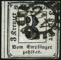 BAYERN P 1 O, 1862, 3 Kr. Schwarz, Nummernstempel 476, Feinst (helle Stelle), Mi. 400.- - Altri & Non Classificati