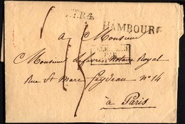 HAMBURG VORPHILA 1819, HAMBOURG, L1 T.T.R.4. Und R3 ALLEMAGNE/PAR/GIVET Auf Brief Nach Paris, Rückseitiger Roter Datumss - Prephilately