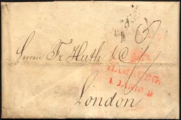 HAMBURG VORPHILA 1819, HAMBURG., Roter L2 Mit Turm Auf Brief Nach London, Feinst - Prephilately