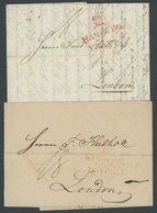 HAMBURG 1819/20, Roter Wappenstempel HAMBURG, Beide Typen, Je Auf Brief Nach London, Pracht - Prephilately