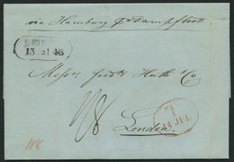 HAMBURG - GRENZÜBERGANGSSTEMPEL 1846, T 14 JUL, In Rot Auf Brief Von LEIPZIG (R2) Nach London, Handschriftlich Via Hambu - [Voorlopers